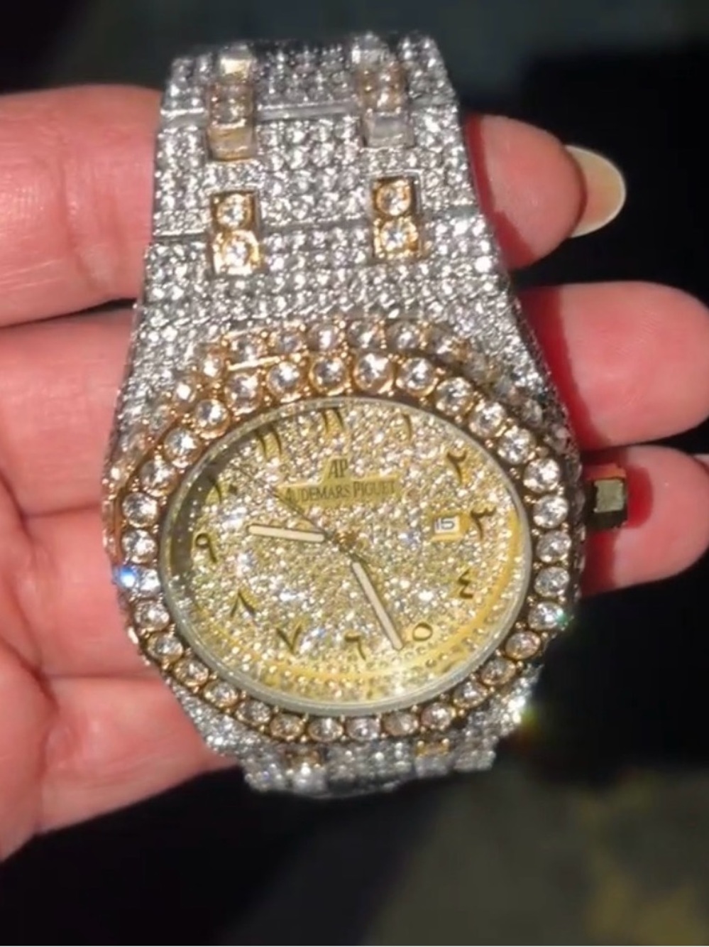 AP Men's Gold-Tone Crystal Dress Watch - Sparkling Silver Band Iced Out